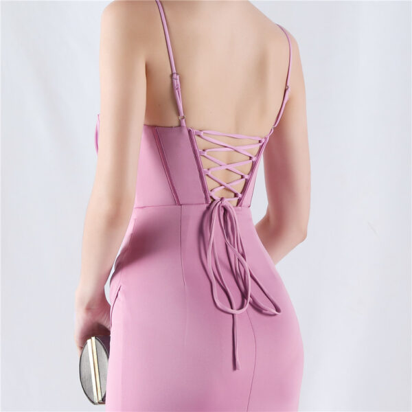 Boning Corset Waist Dress Tight Fit with Bright Crystal Satin for Parties - Image 2