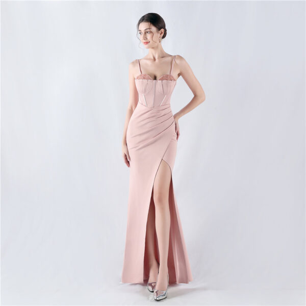 Boning Corset Waist Dress Tight Fit with Bright Crystal Satin for Parties - Image 6