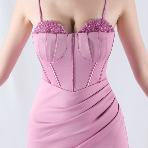 Boning Corset Waist Dress Tight Fit with Bright Crystal Satin for Parties - Image 4